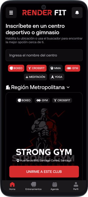 RenderFit Clubs App Preview